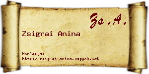 Zsigrai Anina névjegykártya